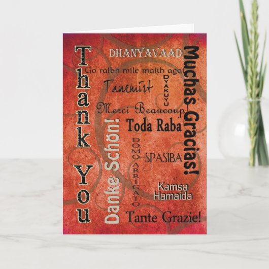-異なった言語-オレンジありがとう サンキューカード (正面)