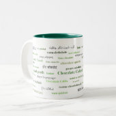 異なった言語(緑)のココアのマグ ツートーンマグカップ (正面左)