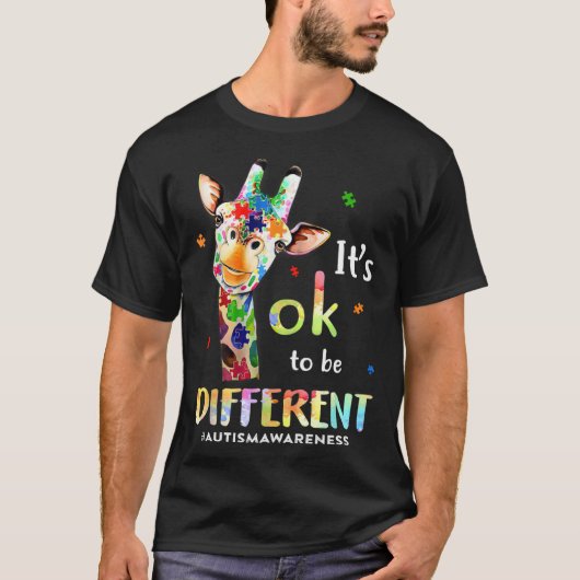異なることはＯＫ キリン パズル 自閉症啓発 Tシャツ (正面)