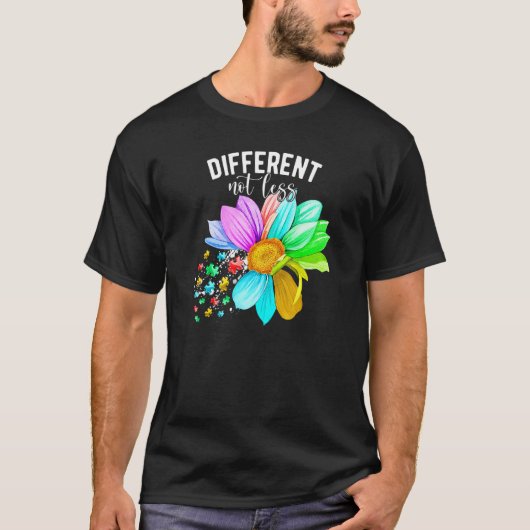 異なるだけで劣っていない 自閉症啓発 パズル ひまわり Tシャツ (正面)
