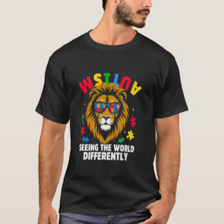 異なる世界を見る 自閉症啓発 ライオン Tシャツ