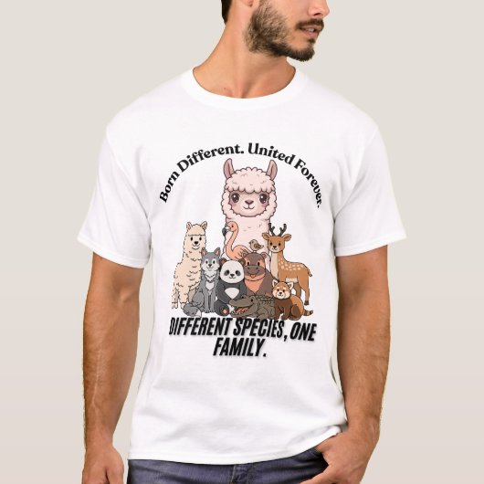 異なる種　一つの家族　アニマルアート Tシャツ (正面)