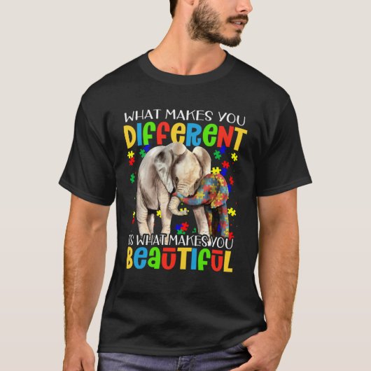 異なる美しさ 自閉症啓発 パズルのピース Tシャツ (正面)