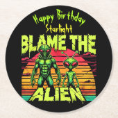 異世界のエイリアンが夕日を鮮やか見る ラウンドペーパーコースター (正面)