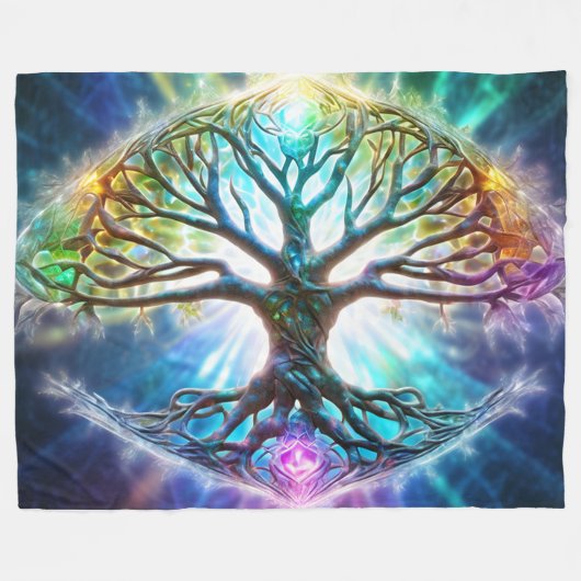 異世界の飛行機:人生の木のスロー フリースブランケット (正面(横))