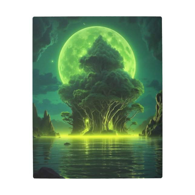 異世界白熱［赤熱］光を放つの湿地。 メタルプリント (正面)