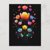 異世界的な発光野花の虹色ブラック背景 ポストカード (正面)