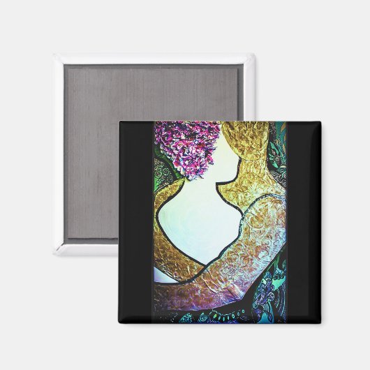 異人種間のカップルの抱き締まるアートワークを受け入れる マグネット (正面/裏面)