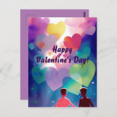 異人種間の同性愛者カップルとハート ポストカード (正面/裏面)