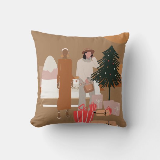 異人種間の女性カップルのクリスマス クッション (正面)