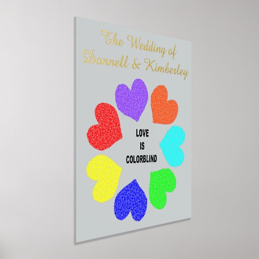 異人種間の愛の虹色のハート オーダーメイド ウェディング 箔ポスター (レイダウン)