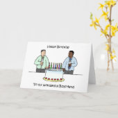 異人種間の男性カップルへのハッピーバースデー カード (黄色い花)