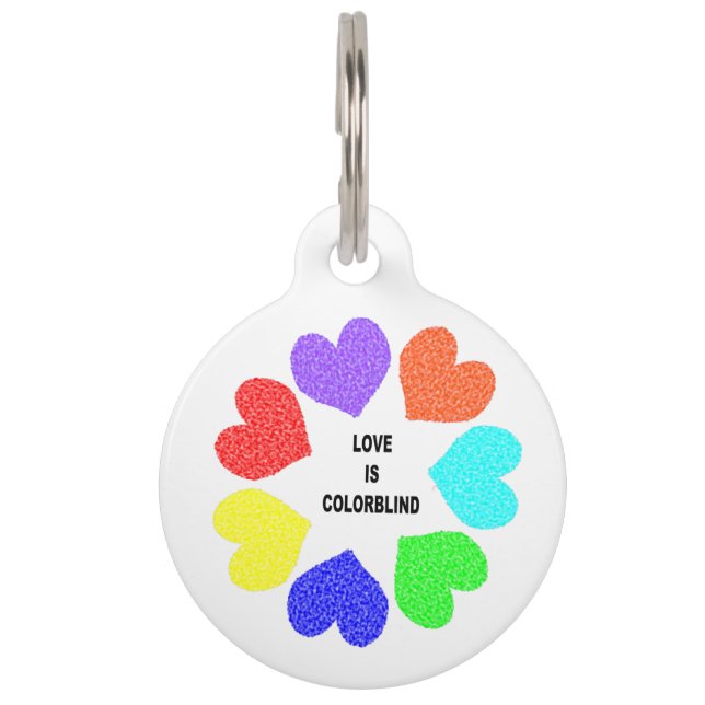 異人種間ラブレインボーハートカスタムドッグラベル ペット　ネームタグ (正面)