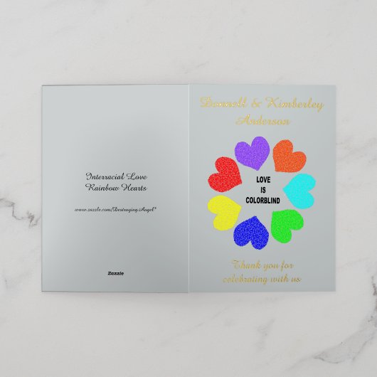 異人種間ラブレインボーハートカスタム 箔グリーティングカード (外側レイダウン)