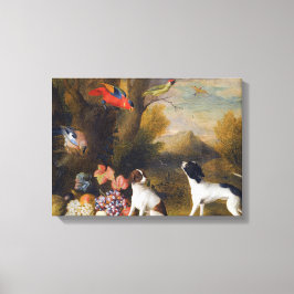 異国の鳥と2匹の犬を持つ風景 キャンバスプリント