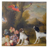 異国の鳥と2匹の犬を持つ風景 タイル (正面)