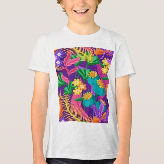 異国カラフル花柄–23148 トライブレンドTシャツ (正面)