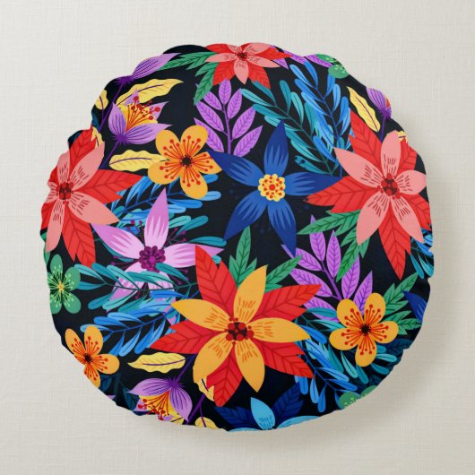 異国カラフル花柄–68578 ラウンドクッション (正面)