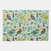 異国カラフル鳥と花模様 キッチンタオル (横)
