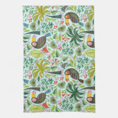 異国カラフル鳥と花模様 キッチンタオル (縦)