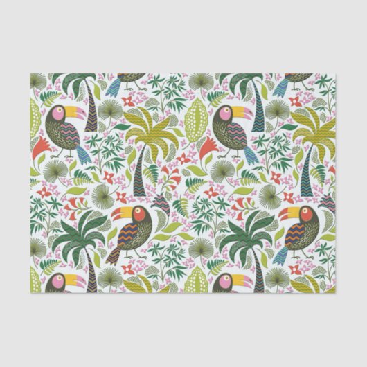 異国カラフル鳥と花模様 薄葉紙 (正面)