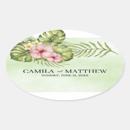 異国離れの花と花 楕円形シール