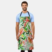 異国風のシームレスな水彩葉模様と エプロン (着用した状態)