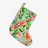 異国風のシームレスな水彩葉模様と スモールクリスマスストッキング (正面 (吊り時))