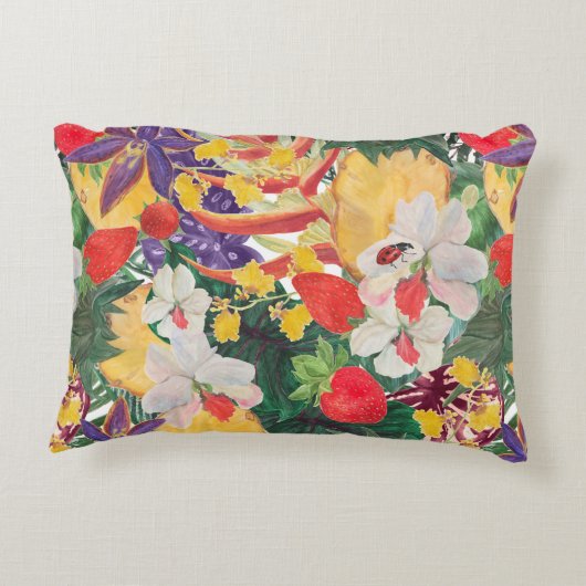 異国風の水彩シームレスな熱帯パターン アクセントクッション (裏面)