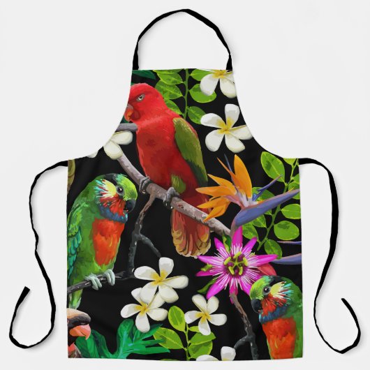 異国風の鳥と美しい花 エプロン (正面)