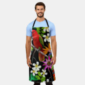 異国風の鳥と美しい花 エプロン (着用した状態)