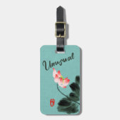 異常なカッコいいフローラフリーハンドスケッチティール（緑がかった色）グリーン ラゲッジタグ (正面縦)