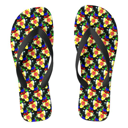 異常な抽象芸術背景の黄色の花模様 ビーチサンダル (フットベッド)