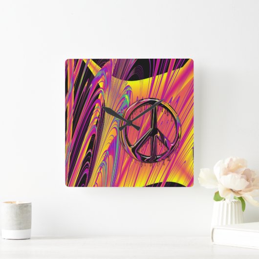 異常な旗のサイケデリックで腰回りが大きなオートクチュール スクエア壁時計 (ホーム)