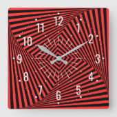 異常な赤と黒の装飾 – 幾何学的 スクエア壁時計 (正面)