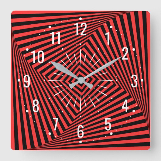 異常な赤と黒の装飾 – 幾何学的 スクエア壁時計 (正面)