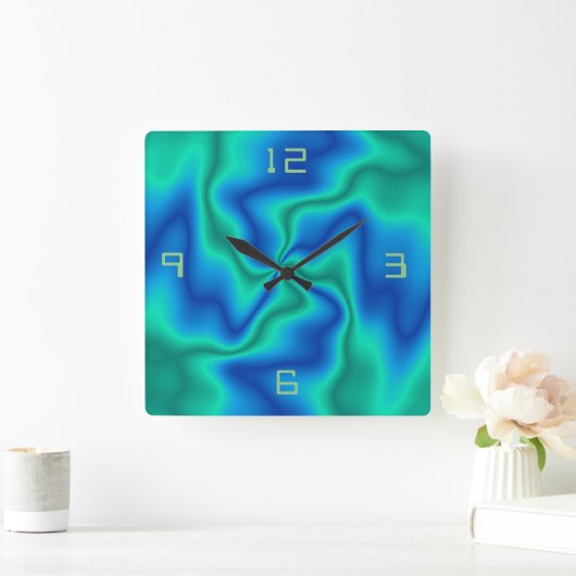 異常な青渦巻形の緑>壁芸術的時計 スクエア壁時計 (ホーム)