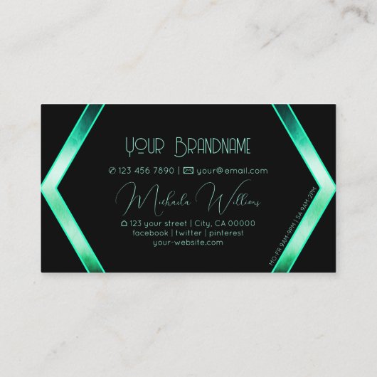 異常な黒い幾何学的カッコいいティール(緑がかった色)パターン 名刺 (裏面)