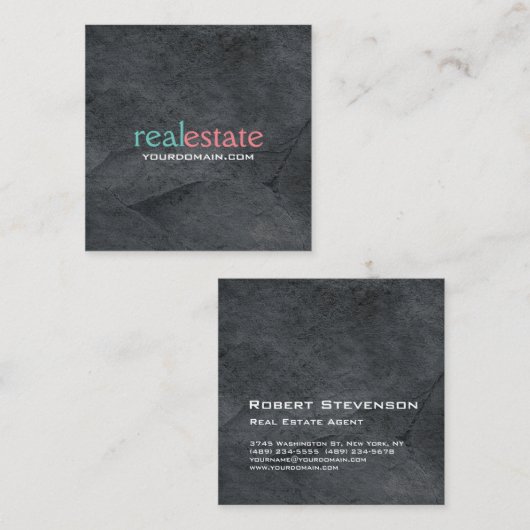 異常グレイモダンスタイル実在不動産業者 スクエア名刺 (正面/裏面)