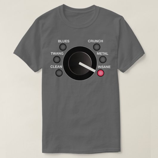 異常モードのギターアンプ音量ノブ Tシャツ (デザイン正面)