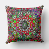 異常赤緑カラフル万華鏡のように千変万化するパターン曼荼羅 クッション (裏面)