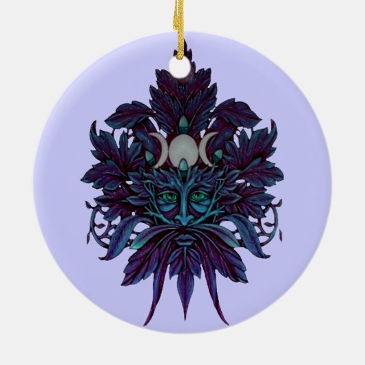 異教のなグリーンマンの三倍の月のウィッカ信者の神 セラミックオーナメント (裏面)