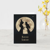 異教のなケルト人のハロウィンの魔法使いおよびフクロウのハロウィン カード (黄色い花)