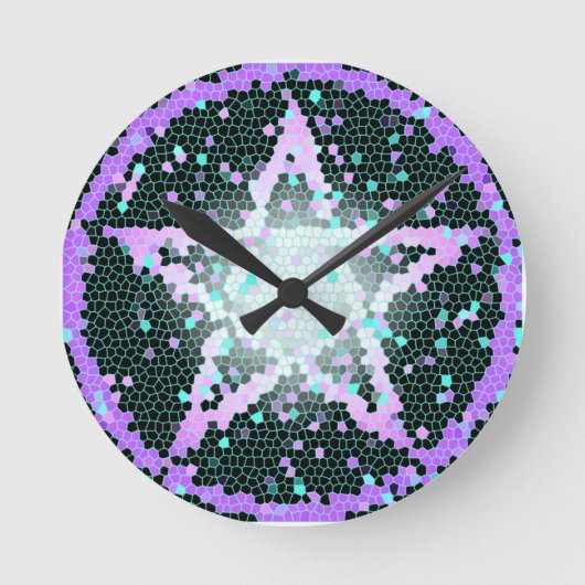 異教のな星形五角形のステンドグラスのモザイク柱時計 ラウンド壁時計 (正面)