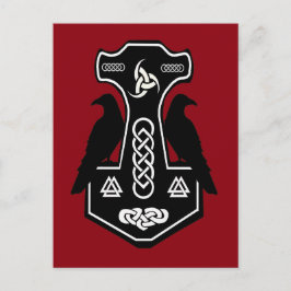 異教ケルトのトールのハンマーとカラス ポストカード