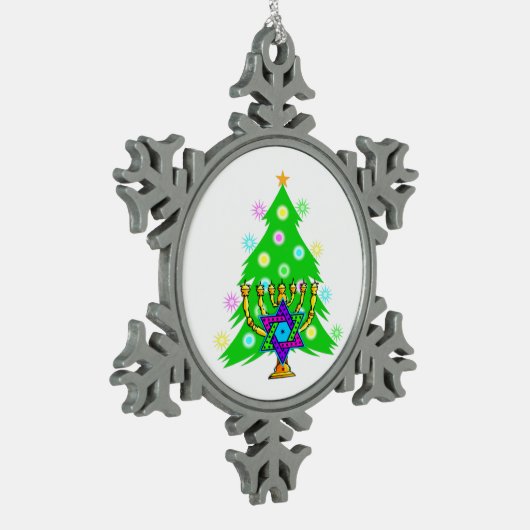 異教徒間のクリスマスおよびハヌカー スノーフレークピューターオーナメント (左)