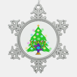異教徒間のクリスマスおよびハヌカー スノーフレークピューターオーナメント