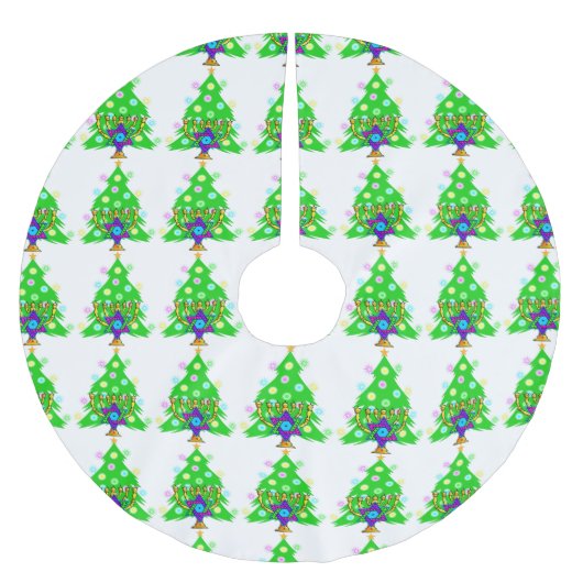 異教徒間のハヌカーのクリスマス ブラッシュドポリエステルツリースカート (正面)