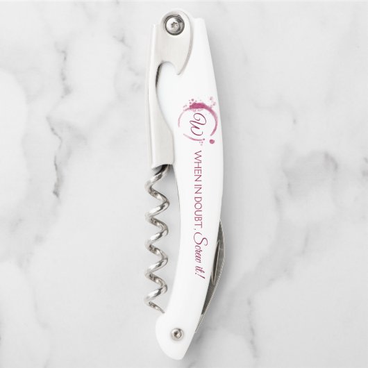 疑いの中でネジを入れる – おもしろいモノグラムコルクねじ ソムリエナイフ (正面)