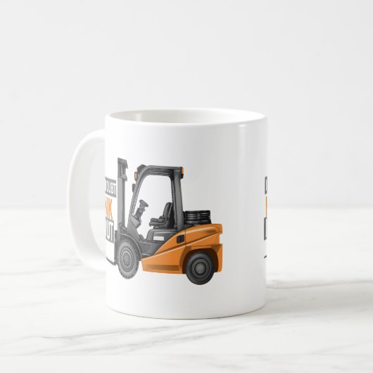 疑いもし深くフォークリフトの運転士をおもしろい追い出す コーヒーマグカップ (正面左)